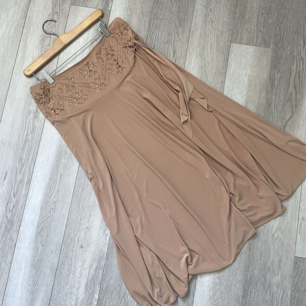 Vintage Bohemian Skirt embroidered maxi womens Brown (size 3XL) romantic folk